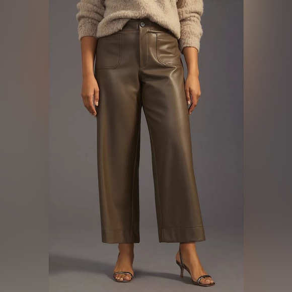 Anthropologie The Colette Cropped Wide-Leg Faux Leather Pants - Picture 3 of 11
